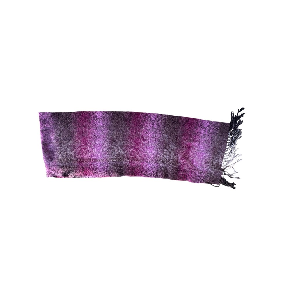 Cejon Italy Purple Grey Paisley Ombre Brushed Fringe Scarf Made in Italy